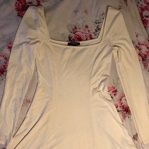 Forever21 Cream Square Neck Long Sleeve Dress
